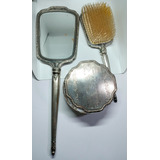 Antigo Conjunto Toucador Escova Espelho Prata 925