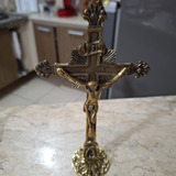 Antigo Crucifixo Nosso Senhor Jesus Cristo Mesa Em Bronze