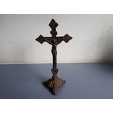 Antigo E Belo Escultura Crucifixo De Mesa Em Bronze