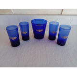 Antigo Jogo Balde De Gelo Com 4 Copos Azul Cobalto Flores