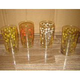 Antigo Jogo De Copos Vidro Floridos Copos Fino 9 Cm Altura