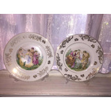 Antigo Par De Pratos Decorativos Em Porcelana Real