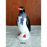 Antigo Pinguim De Geladeira Em Porcelana Com Cachecol 14cm