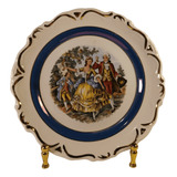 Antigo Pq Prato Em Porcelana Real Azul E Dourado R 11861