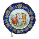 Antigo Prato Decorativo Em Porcelana Cena Romântica R 8634