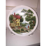 Antigo Prato Decorativo Em Porcelana Real