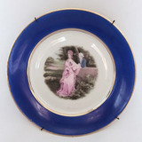 Antigo Prato Decorativo Porcelana Real Cena Cortejo Azul