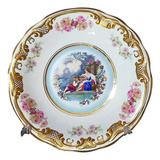 Antigo Prato Elevado Porcelana Decorado Com Cena Galante