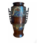Antigo Vaso Jarro Oriental Com Dragão Em Bronze Cloisonné