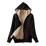 Aobiono Casaco Feminino De Lã De Ovelha Forrado Com Zíper Casaco De Inverno Quente Térmico Felpudo Com Capuz Pulôver Casual Preto M