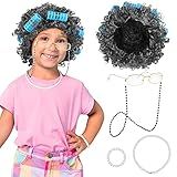 Aodaer Conjunto De 5 Peças De Peruca Cinza Escuro 100 Dias De Escola Peruca De Vovó Com óculos De Avó E Colar De Pérolas Artificiais Para Cosplay De Halloween Cabelo Encaracolado Com Estilo Rolo De Cabelo
