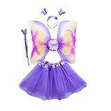 Aosekaa Conjunto De Fantasia De Fada Para Meninas 4x Asa De Anjo E Saia Tutu De Princesa Cosplay Infantil Para Brincar De Fingir Roxo