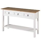 Aparador Branco De Madeira Maciça Com 3 Gavetas - 73-2 Alt X 121 Larg X 32-1 Prof - Móveis Para Sala- Quarto E Hall De Entrada - Acabamento Em Cera- Madeira Pinus Elliottis - PENSE DENTRO DA CAIXA
