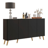 Aparador Buffet 4 Portas Com Pés Retrô Veneza Multimóveis Preto natural