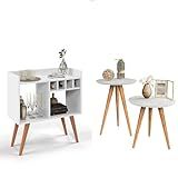 Aparador Buffet Bar Com Adega Rubi E Conjunto De Mesas Apoio E Lateral Classic Retrô Quality Móveis KIT BRANCO 