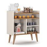 Aparador Buffet Cantinho Café Retro Decoração Estilo Barzinho Adega Prateleiras Nicho OffWhite Nature 