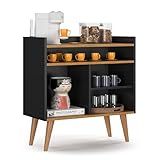 Aparador Buffet Cantinho Café Retro Decoração Estilo Barzinho Adega Prateleiras Nicho Preto Nature 