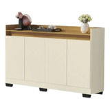 Aparador Buffet Moderno Cinza Marrom Perola Bege 4 Portas