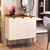 Aparador Buffet Pés Palito 3 Portas 4400 Cor Perola Nature JM Casa Dos Moveis
