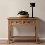 Aparador De Madeira Maciça Com 2 Gavetas- Móveis Para Sala - Acabamento Em Cera- Madeira Pinus Elliottis - PENSE DENTRO DA CAIXA -Marrom Antique-
