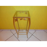 Aparador Ferro Quadrado 30cm X30cm Com Vidro Detalhe Folha