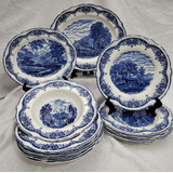 Aparelho De Jantar 14 Peças Faiança Inglesa Grindley Azul