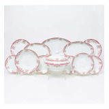 Aparelho De Jantar Antigo Porcelana Real Rosa E Ouro