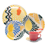Aparelho De Jantar Floreal Salada Tropical 20 Peças Oxford Cor Amarelo Florido