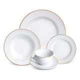 Aparelho Jogo De Jantar Estaleiro Dourado Porcelana 20 Peças Cor Branco Liso