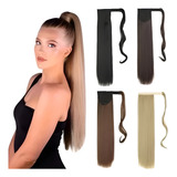 Aplique Cabelo Castanho Liso Rabo De Cavalo Extensão Cor Castanho Medio
