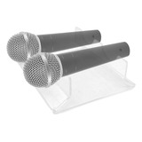 Apoiador Duplo Acrílico Cristal Porta Suporte 2 Microfones