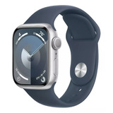 Apple Watch Series 9 Gps Caixa Prateada De Alumínio 41 Mm Pulseira Esportiva Azul-tempestade M/g