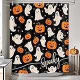 APROPHIC Cortina De Chuveiro De Halloween Para Banheiro- Cortina De Chuveiro De Abóbora Fantasma- Decorações Assustadoras De Estrelas De Bolinhas Para Banheiro- Cortinas Impermeáveis Para Decoração De