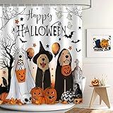 APROPHIC Cortina De Chuveiro De Halloween Para Banheiro- Outono Feliz Dia Das Bruxas Engraçado Cachorro Fantasma Fantasia Horror- Abóbora- Aranha Morcego- Cortina De Chuveiro- Decorações De Banheiro