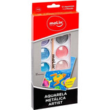 Aquarela 12 Cores Metálica 2 Pinceis Molin Metalizadas Art