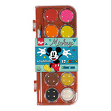 Aquarela Mickey Tinta Escolar Pastilhas 12 Cores Pincel
