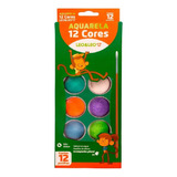 Aquarela Tinta 12 Cores Pastilhas Pincel Escolar Leo E Leo