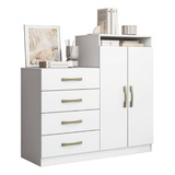 Aramóveis Cômoda 4 Gavetas 2 Portas Com Sapateira Londres Cor Branco