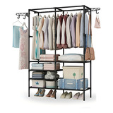 Arara Dupla Closet Sapateira Cabideiro C Prateleiras Preto
