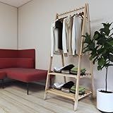 Arara Organizadora Madeira Natural Cabideiro Com Prateleiras