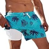 Arcweg Calção De Banho Masculino Com Forro De Compressão De Malha 5-5- Shorts De Praia De Secagem Rápida Com Bolsos Com Zíper- Shorts 2 Em 1- Coco Verde Lago- GG