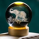 Arikyrist Estatueta De Elefante 3D De 80 Mm Bola De Cristal Com Base De Led De Madeira Presentes De Elefante Para Mulheres E Homens No Natal E Aniversário Bola Decorativa De Vidro De Esfera Compl