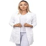 Aristem Jaleco Manga Longa Branco Feminino Enfermagem Biomedicina Tamanho P Cor Branco