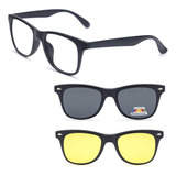 Armação Oculos Clip On 3 Em 1 Masculino Preto Escuro De Sol Cor Preto 2208 54 19 138