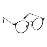 Armação Óculos Feminino Redondo Retro Geek Grau Metal Preto