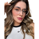 Armação Transparente Óculos Feminino Redondo Lente Sem Grau
