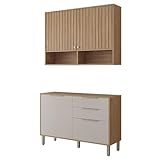 Armario Aereo Com Balcão Divina 120cm Com 4 Portas 2 Gavetas Freijo Off White