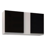 Armário Aéreo De Cozinha Lavanderia 02 Portas Agata 100 Cm Cor Branco E Preto