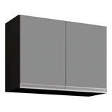Armário Aéreo De Cozinha Lavanderia 02 Portas Eva 80 Cm Cor Preto E Cinza