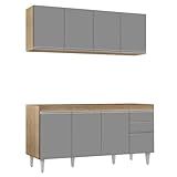 Armário Aéreo Nevada E Balcão Para Pia 160cm Arkansas Castanho Cinza Lumil Móveis